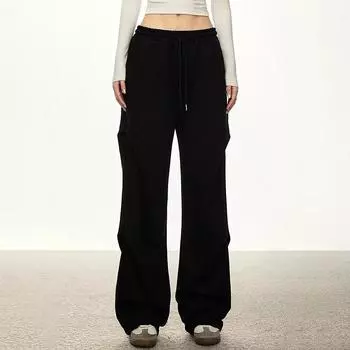 Девочки Мода Повседневный Дизайн Sense Плиссированные Свободные Широкие Брюки На Шнуровке L чёрный