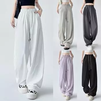 Девочки Мода Повседневный Дизайн Sense Плиссированные Свободные Широкие Брюки На Шнуровке L чёрный