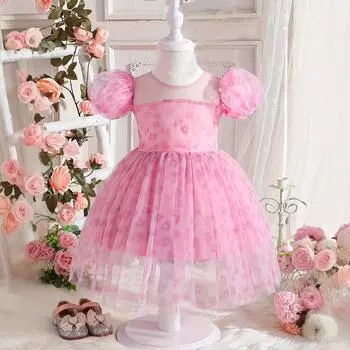 Девочки Модное платье принцессы из сетки Летнее детское платье принцессы 1-2Y розовый