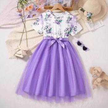 Девочки Модное Супер Фея Платье Без Рукавов Летнее Детское Платье Принцессы С Бантом 130cm темно-фиолетовый