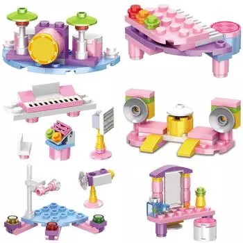 Девочки Музыкальные Инструменты Строительные Блоки Мелкие Частицы Кирпичи Собрать Игрушки Для Детей День Рождения 5200-5 concert stage