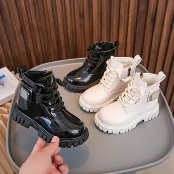 Девочки осень и зима новые модные британский стиль детские кожаные сапоги девочки одинарные туфли для детей среднего и старшего возраста короткие сапоги прилив 21