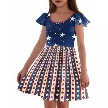 Девочки Платье с рукавами для малышей Платья Повседневные платья для вечеринок и школ Одежда для девочек 110 синий