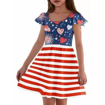 Девочки Платье с рукавами для малышей Платья Повседневные платья для вечеринок и школ Одежда для девочек 120 синий