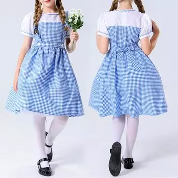 Девочки Платье в синюю и белую клетку Платья с бантом 120 синий