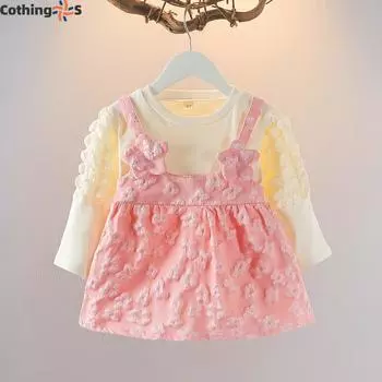 Девочки Поддельные Двухсекционные Платья Дети Назад Принцесса Платья Маленькая Девочка Рукав Пузырь 80