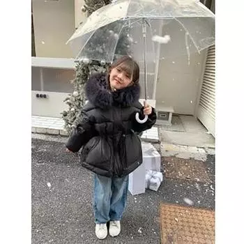 Девочки пуховик хлопок мода зимняя хлопковая куртка с капюшоном теплая хлопковая 160cm чёрный