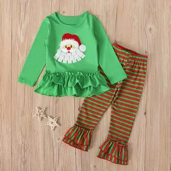 Девочки Рождественский Санта комплект одежды для мальчиков Топы и штаны Расклешенные наряды 100 зелёный