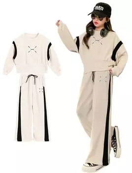 Девочки с длинным рукавом Детский спортивный длинный топ и низ Начальная школа Младшая средняя школа Корейский Корейский Осенний милый корейский топ и низ Дети Девочки бежевый