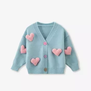 Девочки свитера пальто трехмерная любовь вязаный кардиган куртка осень зима детская одежда для девочек корейская детская одежда 140cm синий