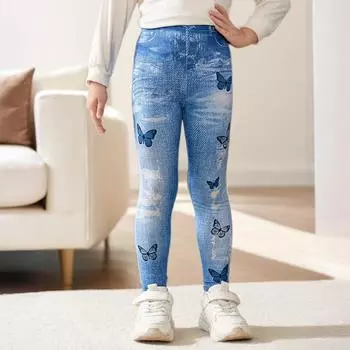 Девочки Весна Осень Леггинсы Скинни - Детские Слим 2 синий