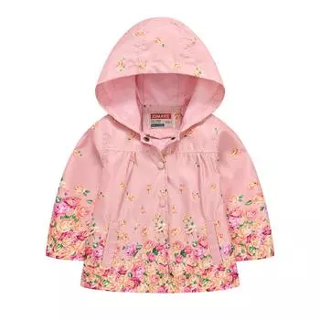Девочки в маленьких детей мода принт мультяшные цветы повседневная куртка с капюшоном на пуговицах абзац милая детская одежда 90cm
