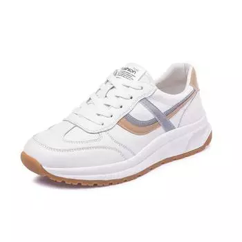 Девочки Женские Дамские Женские Натуральная Кожа Белые Прогулочные Вулканизированные Кроссовки Плоские Кроссовки Для Бега На Платформе Шнуровка Мягкие 35
