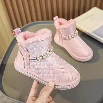 Девочки зимние ботинки детские розовые зимние ботинки черные ботильоны теплые меховые детские детские кроватки серебристые ботинки для студентов EU:33 чёрный