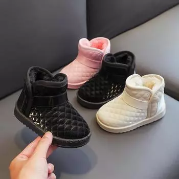 Девочки зимние ботинки из цельной шерсти теплые шерстяные удобные нескользящие ботинки плюшевые удобные походные ботинки на открытом воздухе походные ботинки с подкладкой зимние 19 чёрный