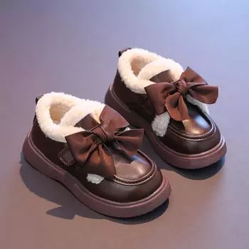 Девочки зимние сапоги для малышей кроватка детские мокасины с бантом зимняя обувь ботильоны теплые меховые сапоги маленький размер EU:33 коричневый