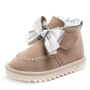 Девочки зимние сапоги новые теплые хлопковые сапоги детские хлопковые туфли детские ботильоны для девочек с толстым бантом 21 светло-серый