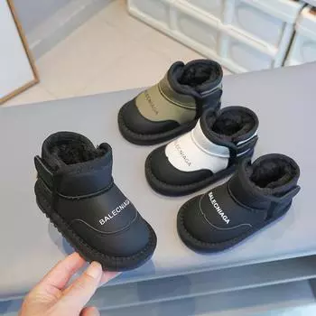Девочки зимние сапоги зимние детские утолщенные и мягкие хлопковые сапоги обувь для малышей обувь для мальчиков теплая мужская обувь из хлопка Treasure 15 чёрный