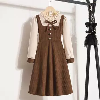 Девочковое осеннее платье в стиле преппи из двух частей - Модная детская одежда 160 cm