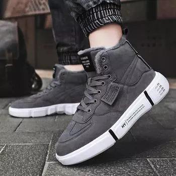 Девять часов зимние высокие мужские плюшевые туфли, модная повседневная обувь для пар, удобные теплые кроссовки на подкладке, износостойкие кроссовки на шнуровке 39 чёрный