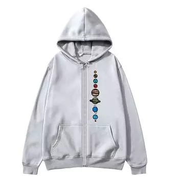 Девять планет Вселенная Солнечная система Женская одежда на молнии Флисовая одежда Большие креативные толстовки на молнии Графика Harajuku Толстовка на молнии S