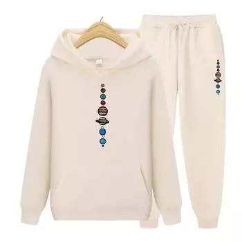 Девять планет Вселенная Солнечной системы толстовки + брюки комплект из двух предметов женские толстовки с принтом спортивные костюмы брюки для бега толстая теплая одежда S