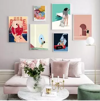 Девушка Абстракция Бокал для вина Лето Винтаж Настенная живопись Холст Картина скандинавские постеры и принты Настенные картины для декора гостиной Без рамки 21*30cm No Frame