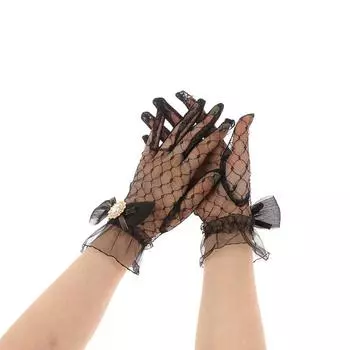 Девушка Черно-Белые Кружевные Перчатки Девушка Лолита Сетка Лук Цветок Кружевные Перчатки Летние Кружева grid белый