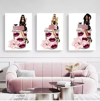 Девушка Цветок Париж Парфюмерная Сумочка Плакаты на скандинавскую тему и принты Настенная картина для декора гостиной Мода Wall Art Печать на холсте Без рамки 21*30cm