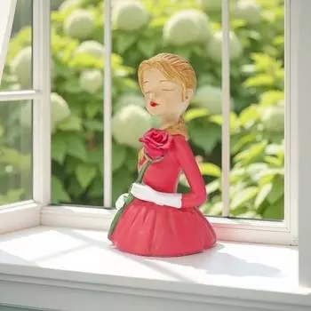 Девушка держит розы статуэтка ручной работы из смолы девушка цветок настольная статуэтка для домашнего офиса стол центральное украшение красный