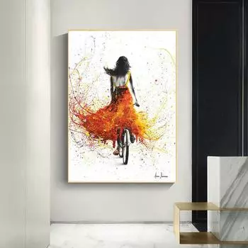 Девушка езда на велосипеде абстрактная картина на холсте красочные девушки креативные художественные постеры печатают настенные панно для декора гостиной 21cm30cm NoFrame