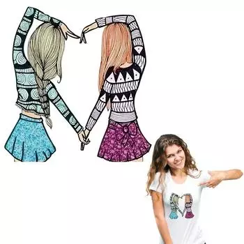 Девушка гладит на патчах уровень наклейки для футболки джинсы моющиеся новый дизайн теплопередача 20x21cm