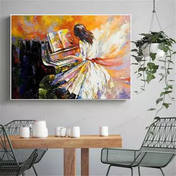 Девушка играет на пианино, холст, картина, постер и принты, настенные художественные фотографии для гостиной, спальни, домашний декор, Куадрос 21X30cm No Frame