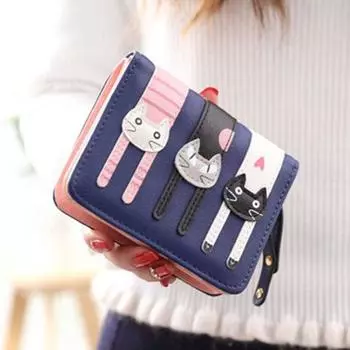 Девушка Креативный Милый Мультяшный Держатель Карты Короткий Кошелек Клатч Монетница Кошелек темно-синий