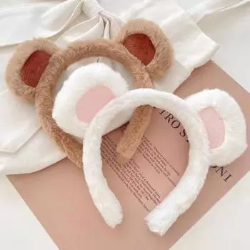 Девушка Медвежьи Уши Декор Головная Повязка Мультфильм Плюшевый Обруч Для Волос Макияж Умывание Лицо Хэллоуин Косплей