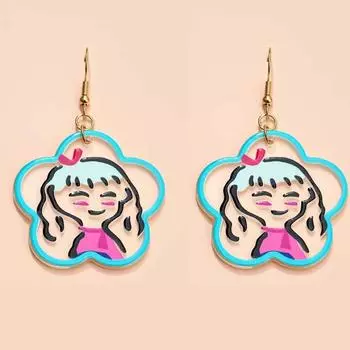 Девушка мультфильм граффити цветочные акриловые серьги, маленькие свежие и милые цветочные серьги любви синий