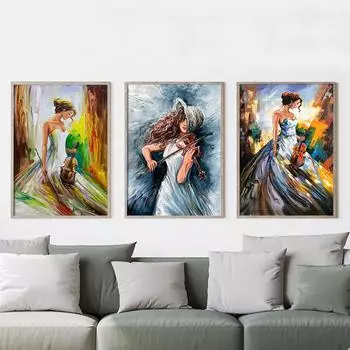 Девушка-музыкант, музыкальный инструмент, картина маслом, печать на холсте, современный настенный художественный постер, красочные фотографии для комнаты, домашний декор 21x30cm No Framed