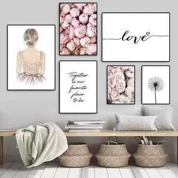 Девушка Настенная картина на холсте Роза Одуванчик Любовь Цитата Плакаты на скандинавскую тему и принты настенные панно для декора гостиной HD2947 21x30cm no frame