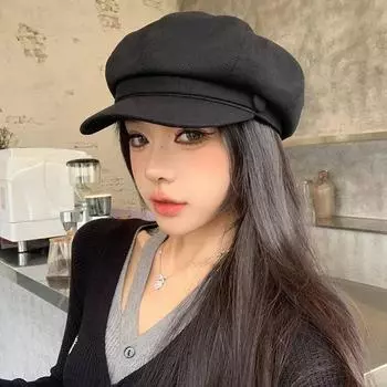 Девушка-отаку в такой же шляпе, женская новая восьмиугольная шляпа 2024 года, осень и зима, знаменитость из Интернета, большая окружность головы, покажите лицо, маленькая шляпа газетчика M56-58cm