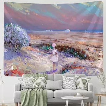 Девушка персонаж иллюстрация гобелен настенный в стиле бохо хиппи Tapiz Art Kawaii эстетический декор комнаты 95x70cm