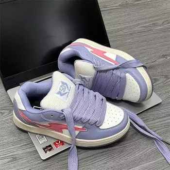 Девушка порошок ретро маленькая молния хлеб обувь женская ins tide нишевый дизайн sense скейтборд обувь универсальная повседневная обувь 35 фиолетовый