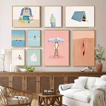 Девушка повседневной жизни пить кофе есть еду книга любовник плакат скандинавская абстрактная настенная живопись на холсте для гостиной украшения дома 21x30cm No Framed красный