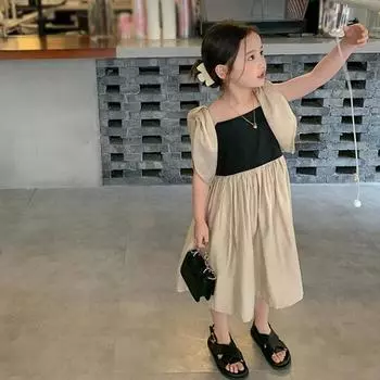 Девушка с квадратным вырезом и пышными рукавами Платье в стиле пэчворк Сладкое платье принцессы 7