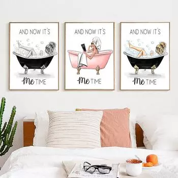 Девушка с пузырьковой ванной, скандинавский постер «Теперь пришло время», художественный принт, абстрактная цитата, холст, картина, настенные панно для ванной комнаты, домашний декор 21x30cm No Framed