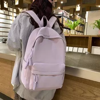 Девушка школьная сумка женский дорожный рюкзак сплошной цвет синий