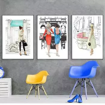 Девушка Спальня Quadro модные фигурки постеры и принты женские настенные поп-арт живопись на холсте фотографии домашний декор 21*30cm