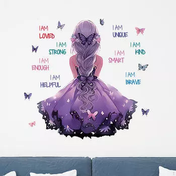 Девушка стикер стены наклейка ПВХ обои Крытый современный дом художественная роспись бабочка декоративная для столовой