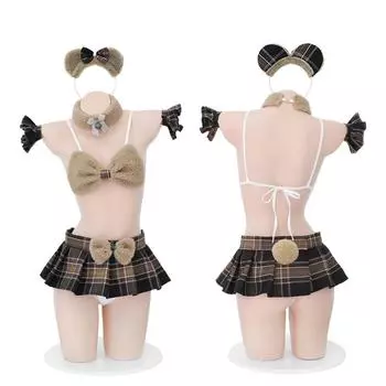 Девушка студентка милый маленький медведь пижама униформа искушение костюмы косплей женщины сексуальный пушистый эротическое белье комплект одежды XXS