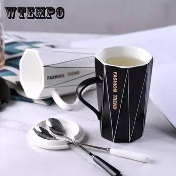 Девушка-студентка с чашкой с крышкой и ложкой Корейская чайная чашка Домашняя кружка Мужская чашка большой емкости для воды Кофейная чашка One size