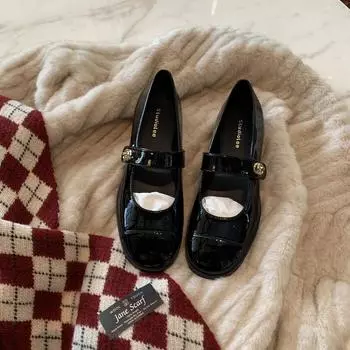 Девушка Су Ли~ Милая круглая голова на толстых каблуках Туфли Мэри Джейн Одиночные женские 34